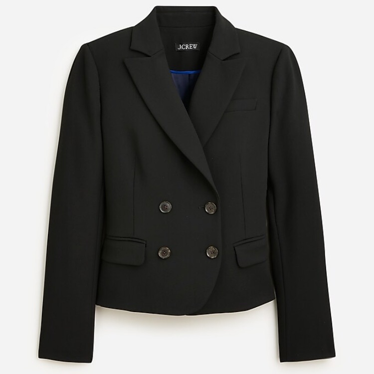 J. Crew Slim Fit Double Breasted Blazer In Four Season Stretch Black Size 20